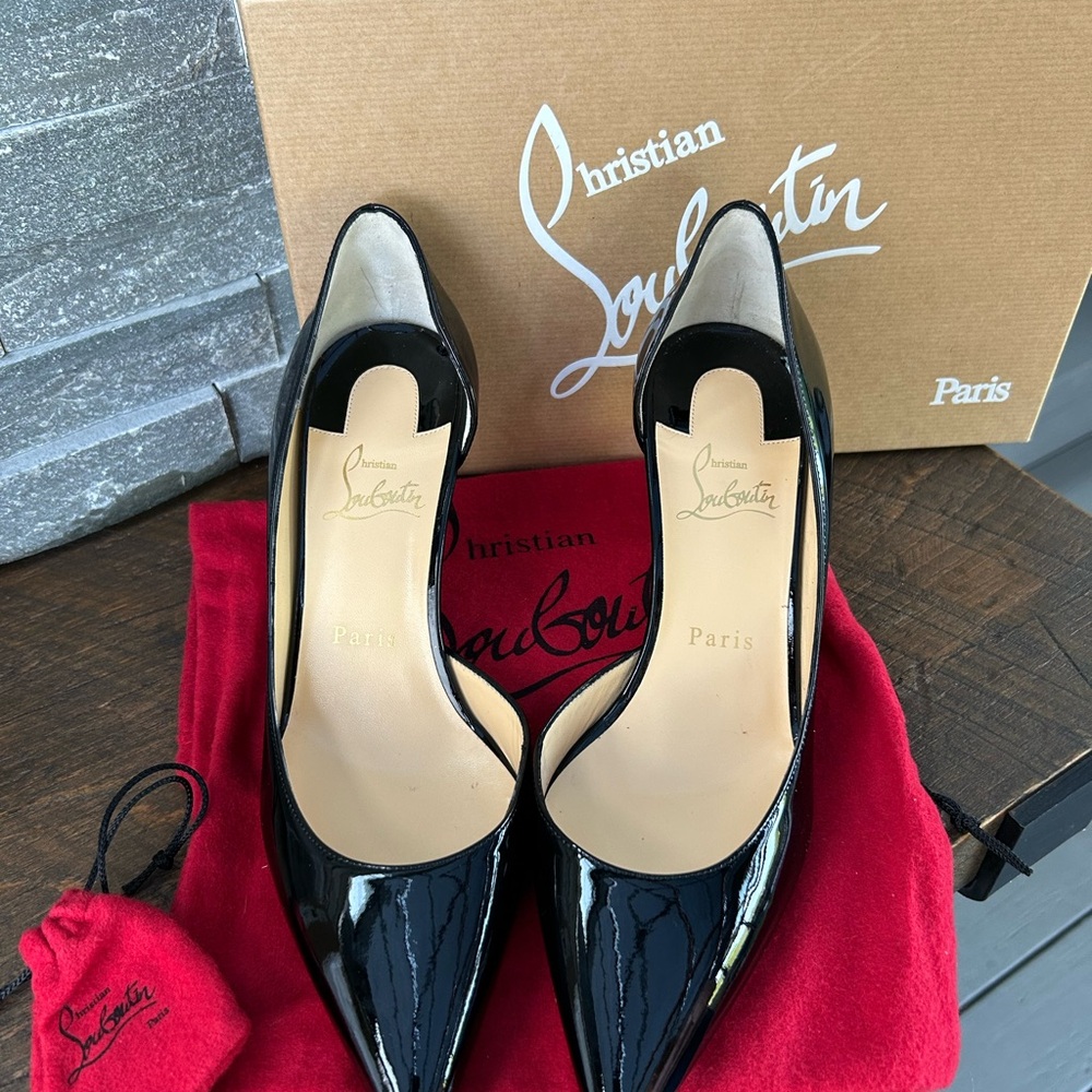 Christian Louboutin Black Patent Pointed-Toe Pumps
